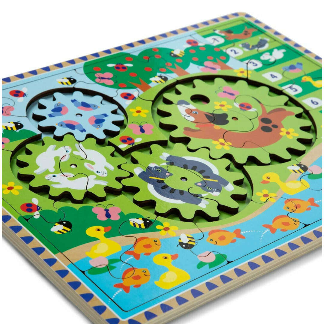 Toys N Tuck:Melissa & Doug Wooden Gear Puzzle 24pc Animal Chase,Melissa