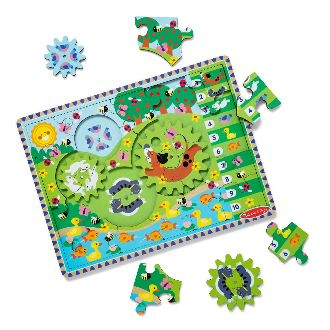 Toys N Tuck:Melissa & Doug Wooden Gear Puzzle 24pc Animal Chase,Melissa