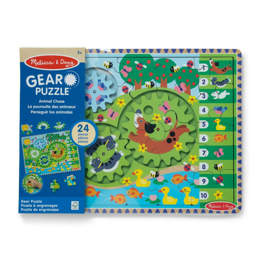 Toys N Tuck:Melissa & Doug Wooden Gear Puzzle 24pc Animal Chase,Melissa