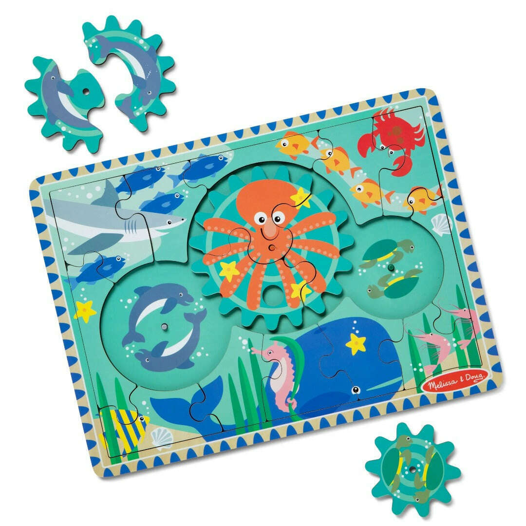Toys N Tuck:Melissa & Doug Wooden Gear Puzzle 18pc Underwater,Melissa