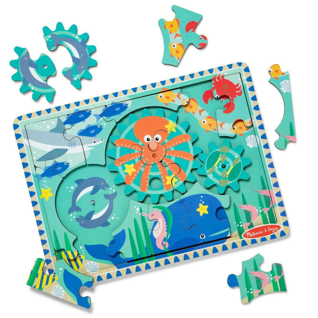 Toys N Tuck:Melissa & Doug Wooden Gear Puzzle 18pc Underwater,Melissa