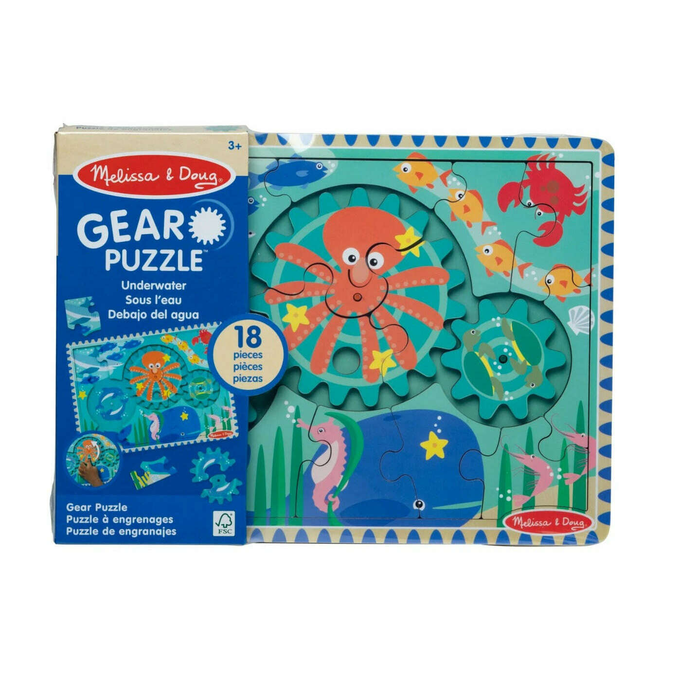 Toys N Tuck:Melissa & Doug Wooden Gear Puzzle 18pc Underwater,Melissa