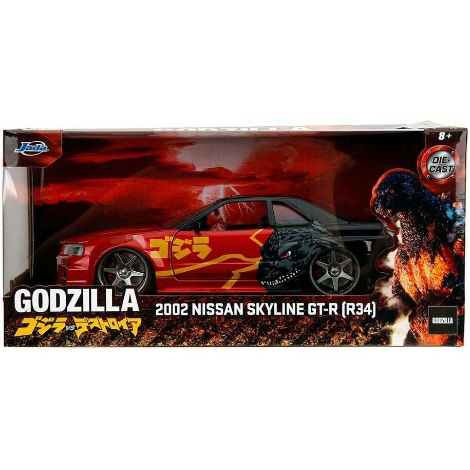 Toys N Tuck:Jada Godzilla 1:24 Die Cast 2002 Nissan Skyline GT-R (R34),Godzilla