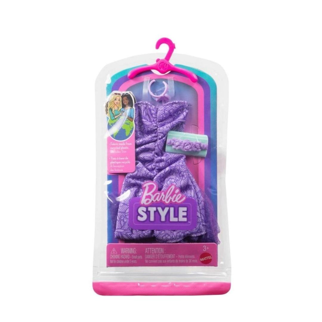 Barbie Style Fashion Pack - Purple Dress With Green Clutch Bag