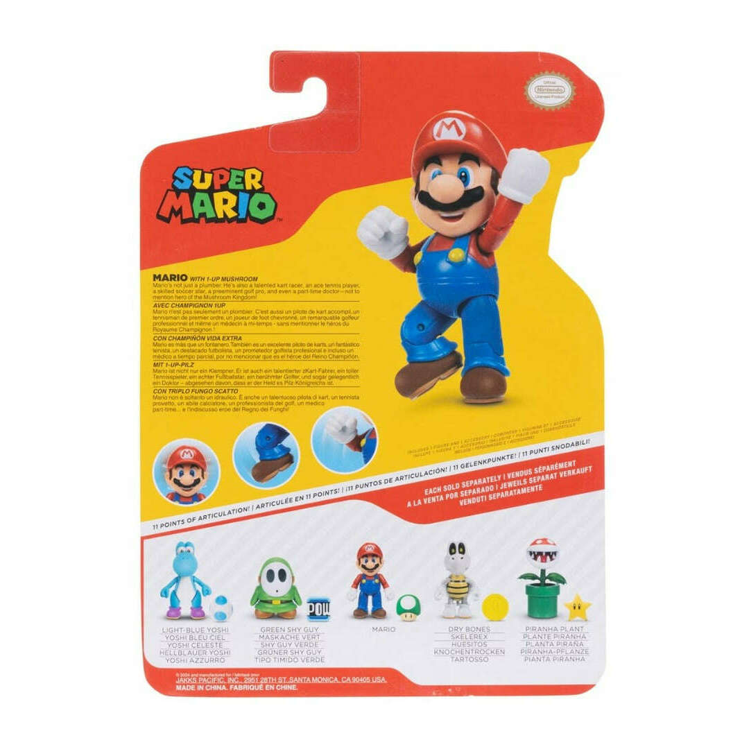 Toys N Tuck:Super Mario 4 Inch Figures - Mario with 1-UP Mushroom,Super Mario