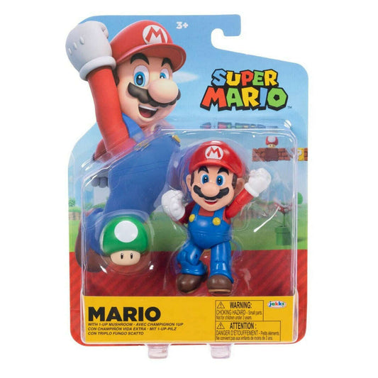 Toys N Tuck:Super Mario 4 Inch Figures - Mario with 1-UP Mushroom,Super Mario