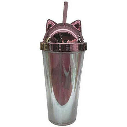 Toys N Tuck:Cat Ear Lidded Cup With Straw - Rose Gold,Gem Imports