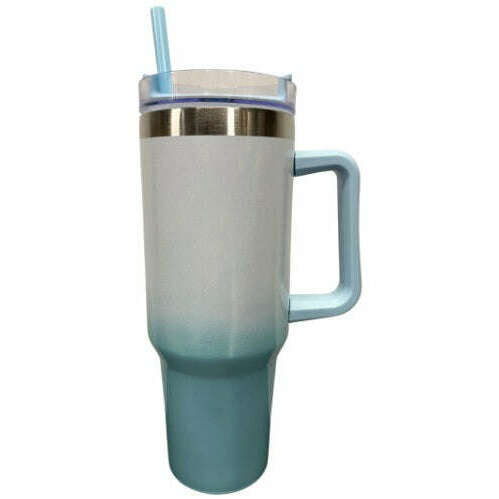 Toys N Tuck:Ombre Double Walled Shimmer Tumbler With Handle - White & Blue,Gem Imports