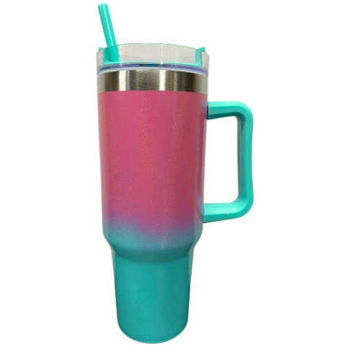 Toys N Tuck:Ombre Double Walled Shimmer Tumbler With Handle - Pink & Teal,Gem Imports