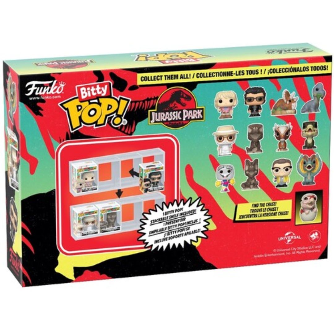 Bitty Pop! Jurassic Park 4 Pack - John Hammond, Tyrannosaurus Fossil, Stygimoloch, Velociraptor