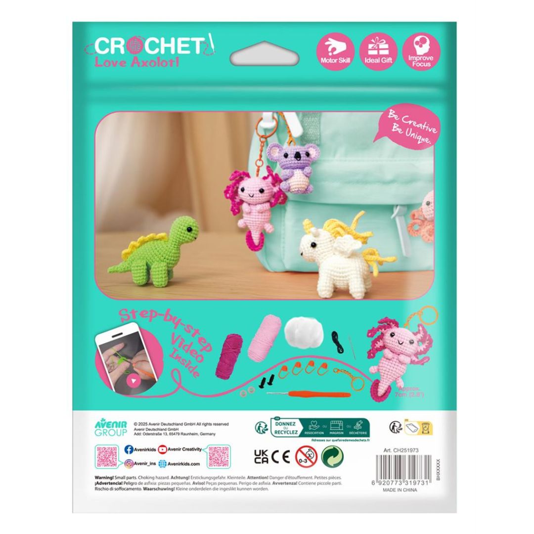 Crochet Keychain Crafting Kit - Love Axolotl