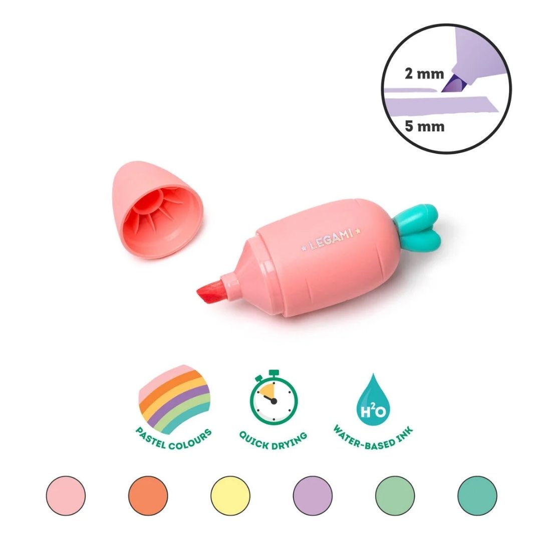 Legami 6 Mini Carrot Highlighters Pastel Colours