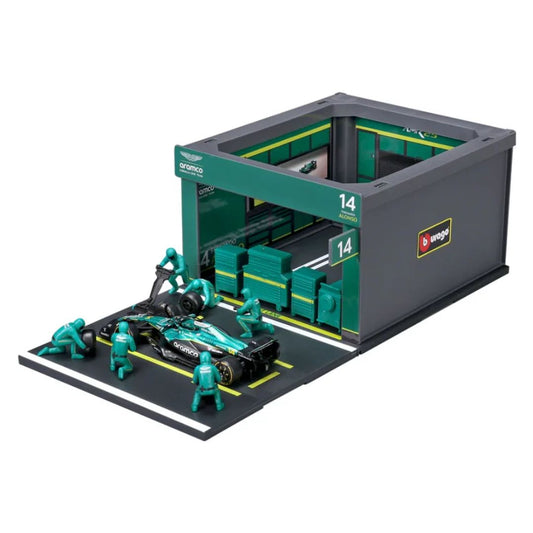 Bburago 1:43 Aston Martin AMR 25 Fernando Alonso Pit Pass Diorama Playset