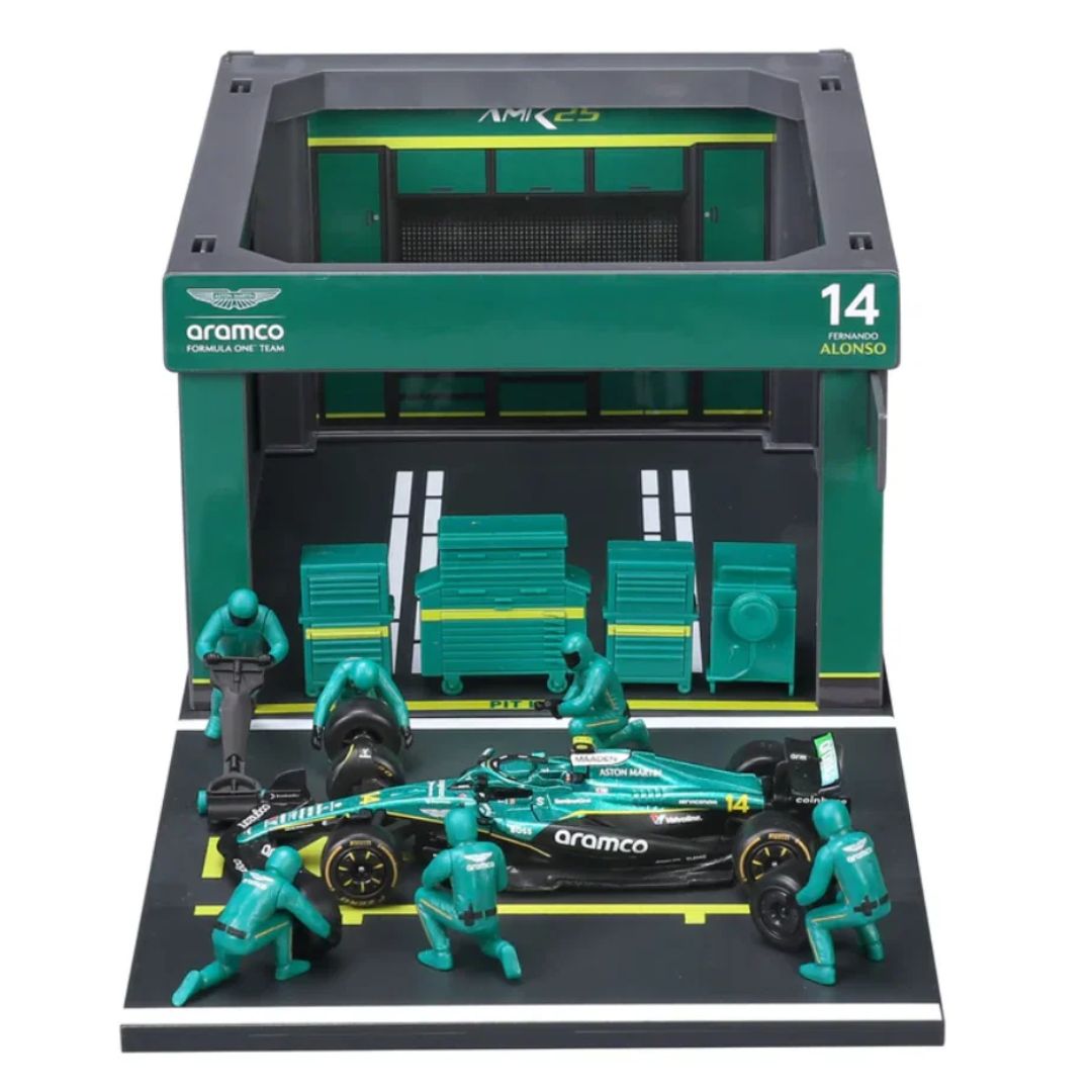 Bburago 1:43 Aston Martin AMR 25 Fernando Alonso Pit Pass Diorama Playset