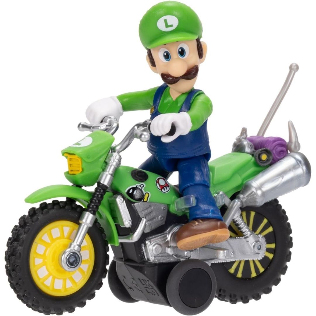 Nintendo Super Mario Galaxy Movie Action Figure Luigi with Pull Back Motorcycle
