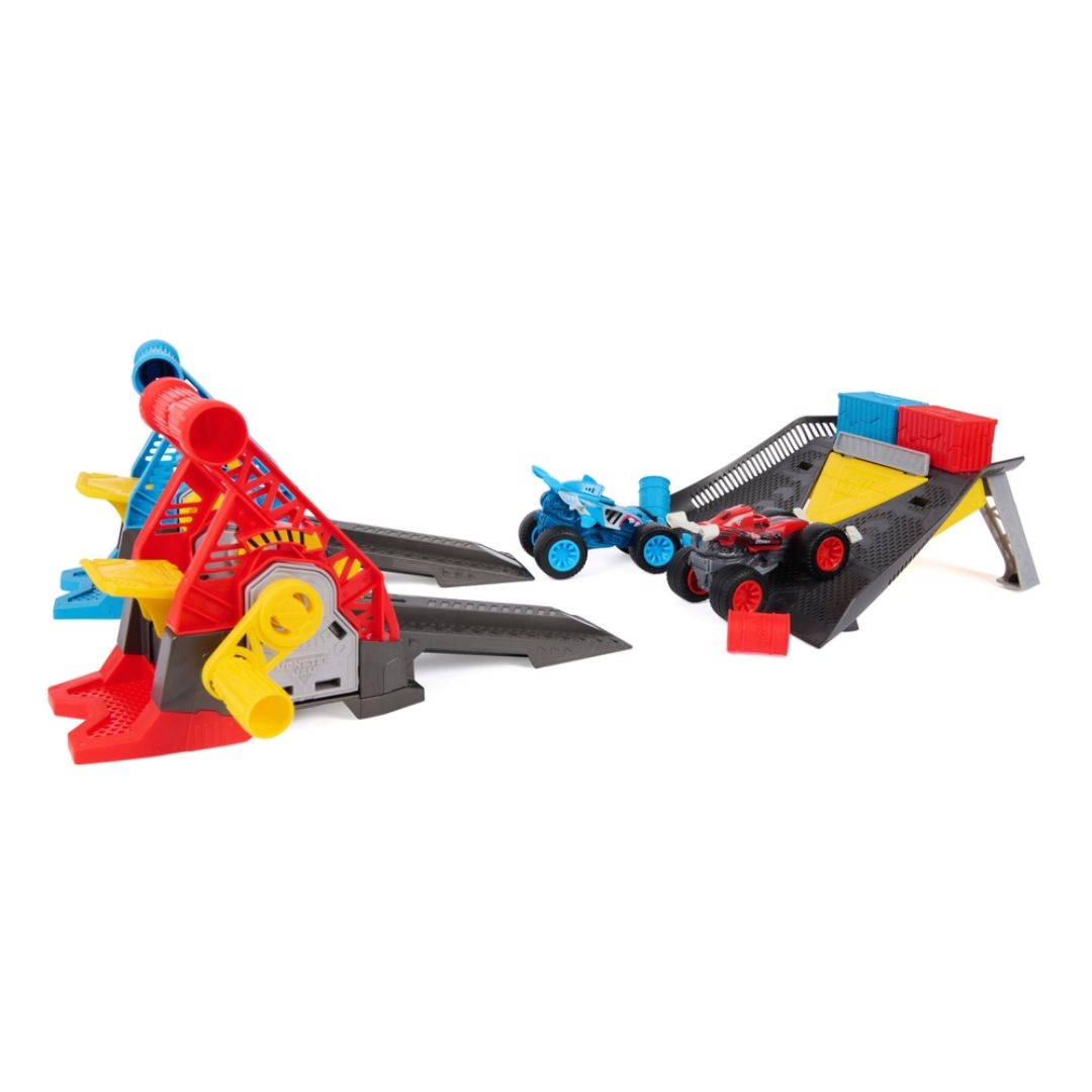 Monster Jam Monster Motors Rev Up Raceway Playset with 1:64 Monster Trucks