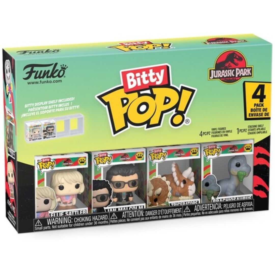 Bitty Pop! Jurassic Park 4 Pack - Ellie Sattler, Ian Malcolm, Triceratops, Brachiosaurus
