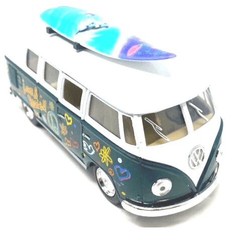 Toys N Tuck:1962 Volkswagen Classic Bus With Surfboard & decals 1:32 Die Cast,Kandy Toys