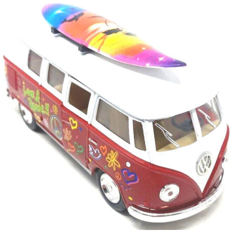 Toys N Tuck:1962 Volkswagen Classic Bus With Surfboard & decals 1:32 Die Cast,Kandy Toys