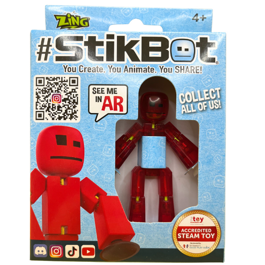 Toys N Tuck:Zing #Stikbot Single Pack - Translucent Red,Stikbot