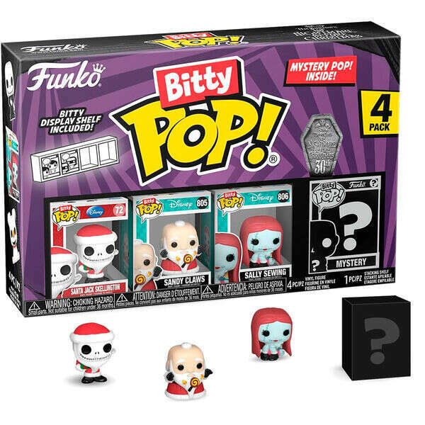 Toys N Tuck:Bitty Pop! TNBC 4 Pack - Santa Jack Skellington,Sandy Claws,Sally Sewing and Mystery Bitty,Disney