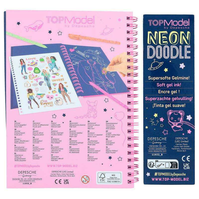 Toys N Tuck:Depesche Top Model Neon Doodle Book With Neon Pen Set,Top Model