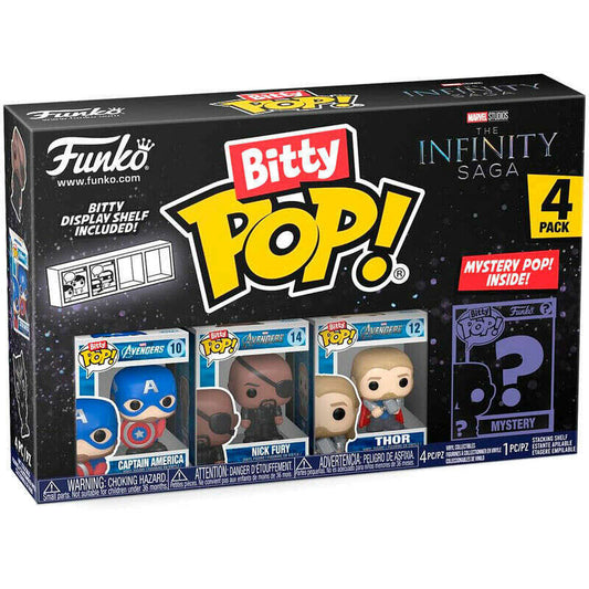 Toys N Tuck:Bitty Pop! Marvel 4 Pack - Captain America, Nick Fury, Thor and Mystery Bitty,Marvel