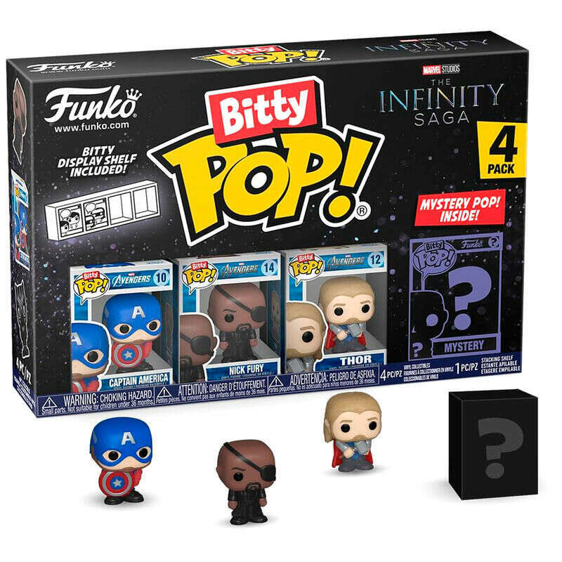 Toys N Tuck:Bitty Pop! Marvel 4 Pack - Captain America, Nick Fury, Thor and Mystery Bitty,Marvel