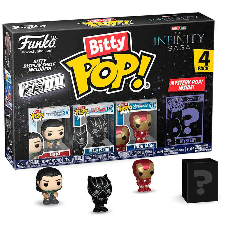 Toys N Tuck:Bitty Pop! Marvel 4 Pack - Loki, Black Panther, Iron Man and Mystery Bitty,Marvel