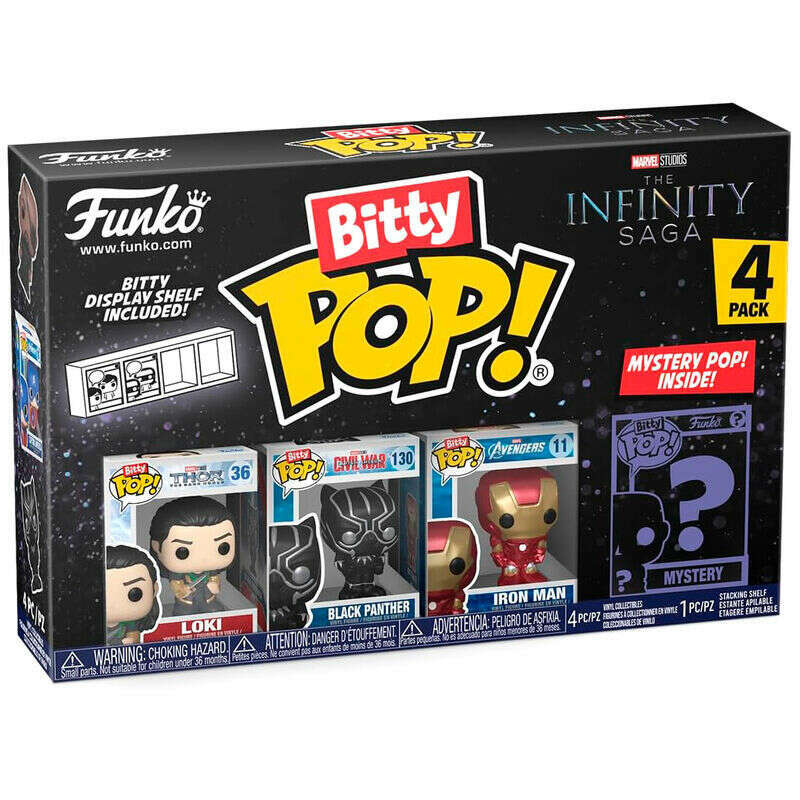 Toys N Tuck:Bitty Pop! Marvel 4 Pack - Loki, Black Panther, Iron Man and Mystery Bitty,Marvel