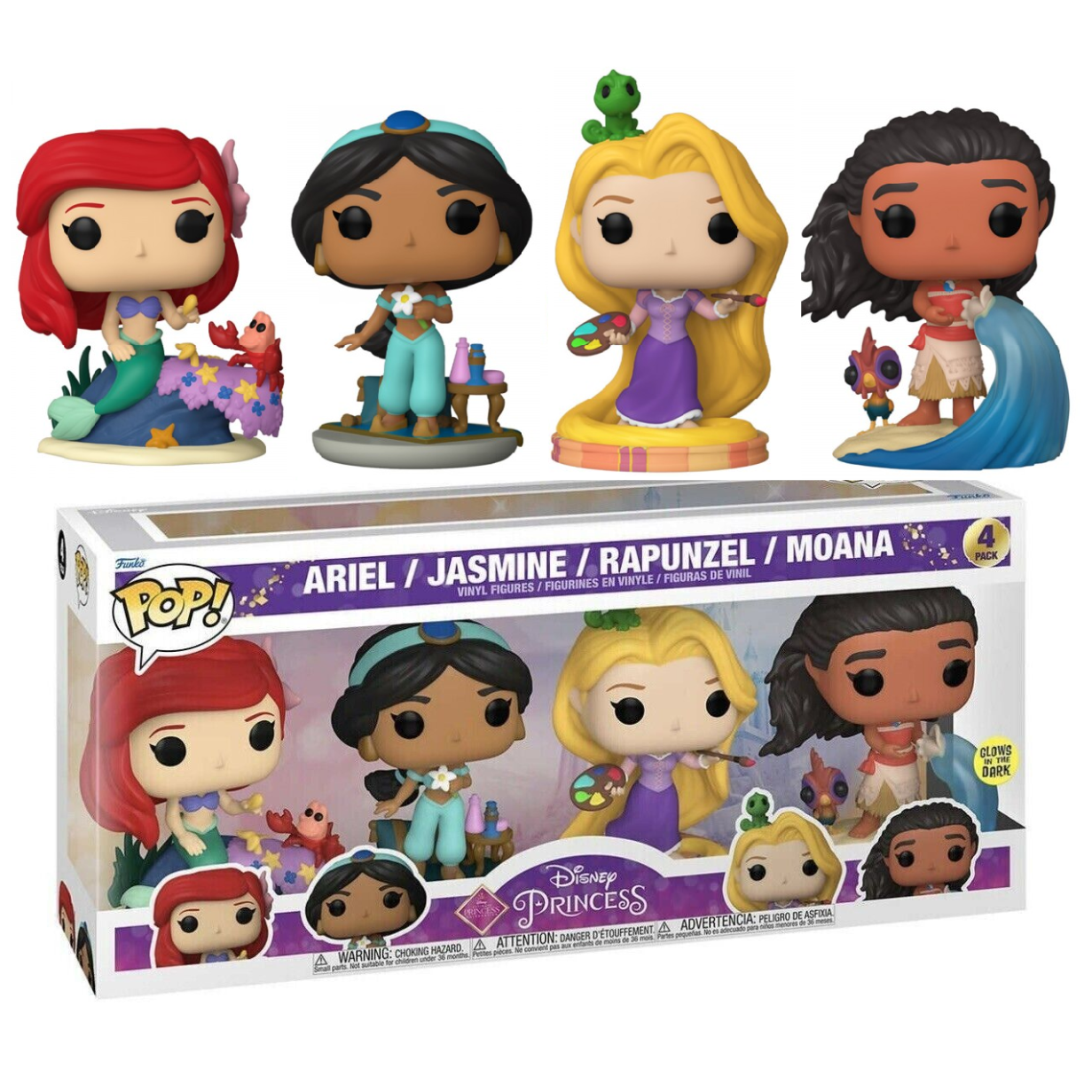 Toys N Tuck:Pop! Vinyl - Disney Princess - Ariel,Jasmine,Rapunzel,Moana 4 Pack,Disney