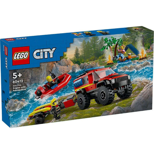 Toys N Tuck:Lego 60412 City 4x4 Fire Truck with Rescue Boat,Lego City