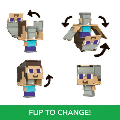 Toys N Tuck:Minecraft Flippin' Figs 2 in 1 - Steve and Steve in Iron Armor,Minecraft