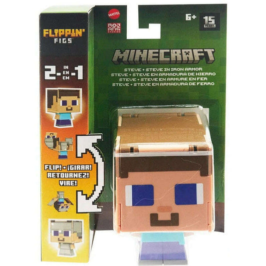 Toys N Tuck:Minecraft Flippin' Figs 2 in 1 - Steve and Steve in Iron Armor,Minecraft