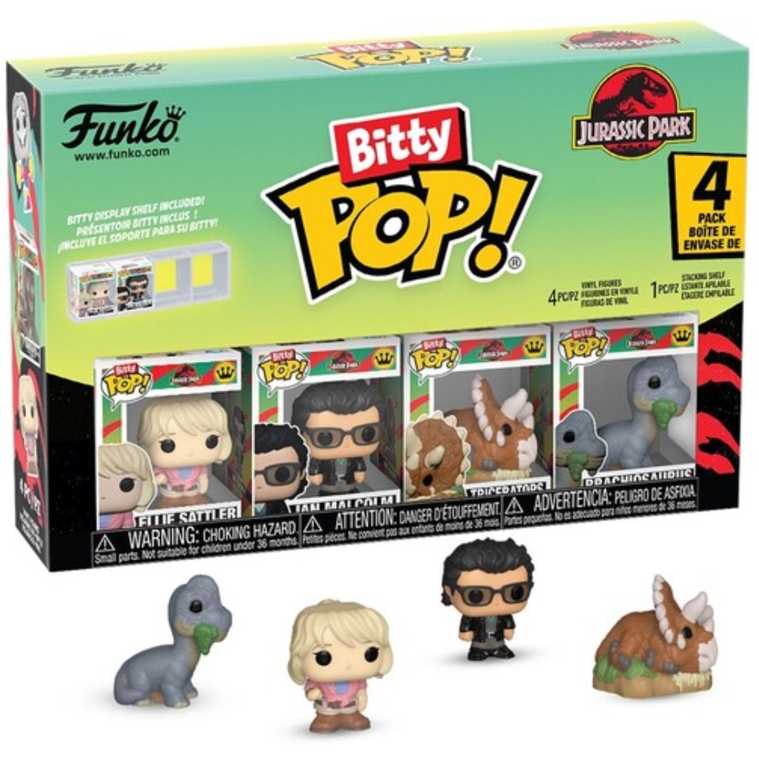 Bitty Pop! Jurassic Park 4 Pack - Ellie Sattler, Ian Malcolm, Triceratops, Brachiosaurus