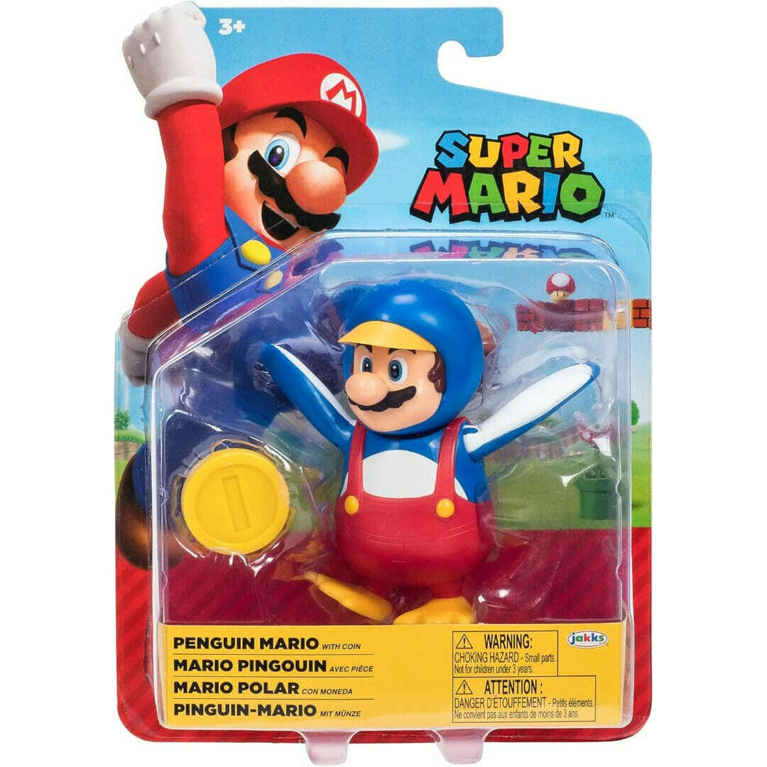 Toys N Tuck:Super Mario 4 Inch Figures - Penguin Mario With Coin,Super Mario