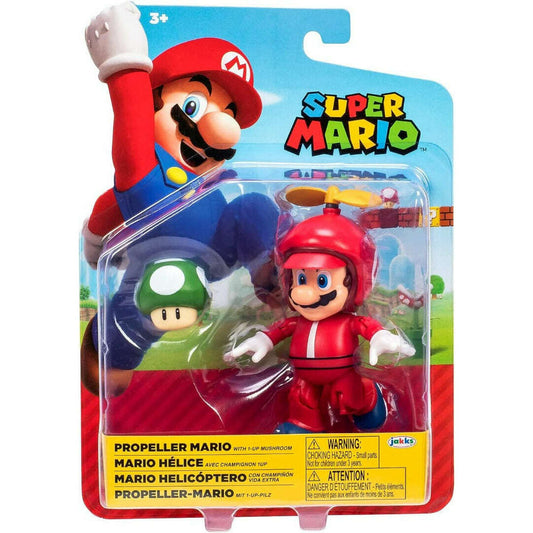 Toys N Tuck:Super Mario 4 Inch Figures - Propeller Mario With 1-Up Mushroom,Super Mario