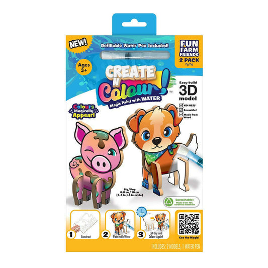Toys N Tuck:Create N Colour Fun Farm Friends 2 Pack - Pig & Pup,Create N Colour