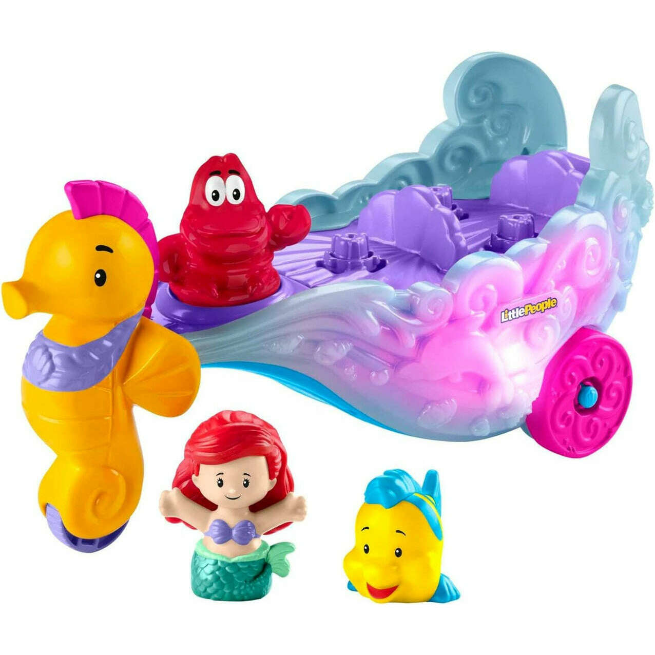 Toys N Tuck:Fisher-Price Little People Disney Princess Ariel's Light-Up Sea Carriage,Little People