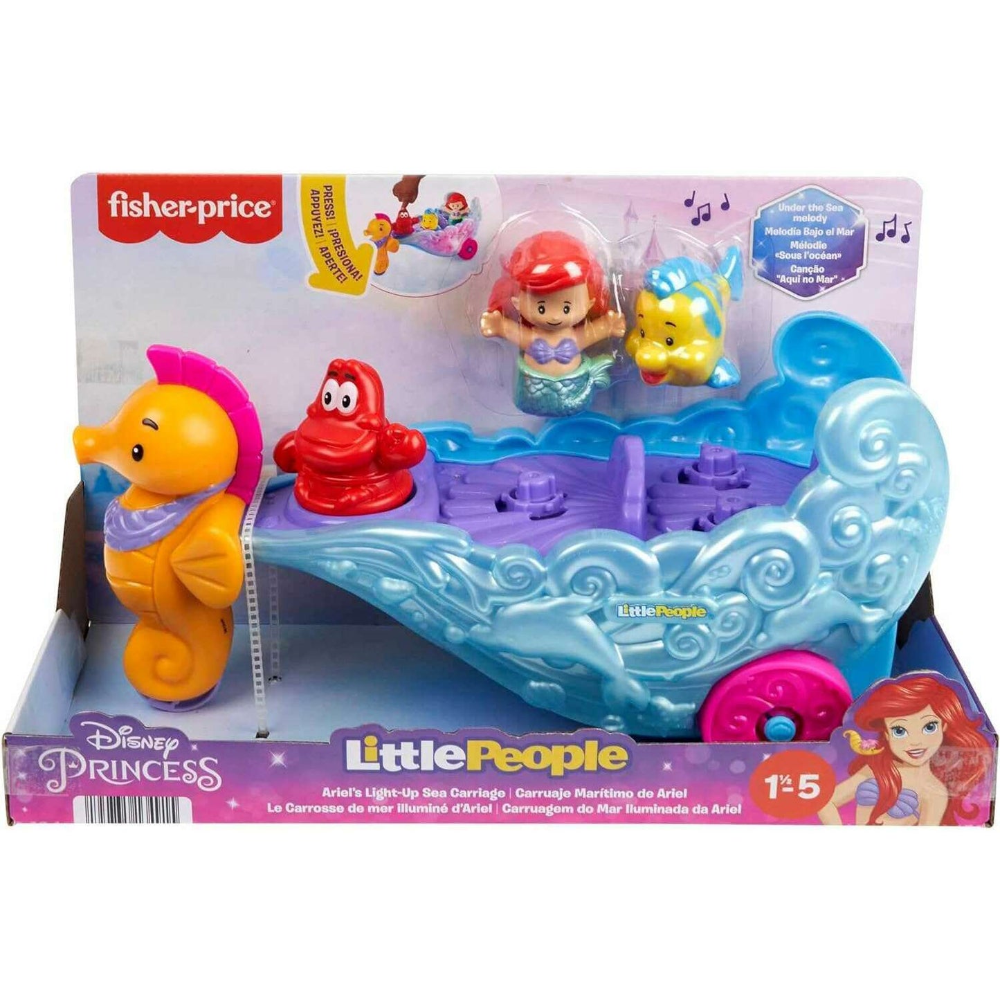 Toys N Tuck:Fisher-Price Little People Disney Princess Ariel's Light-Up Sea Carriage,Little People