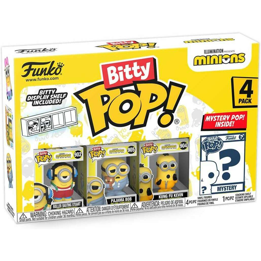 Toys N Tuck:Bitty Pop! Minions 4 Pack - Roller Skating Stuart, Pajama Bob, Kung Fu Kevin And Mystery Bitty,Minions