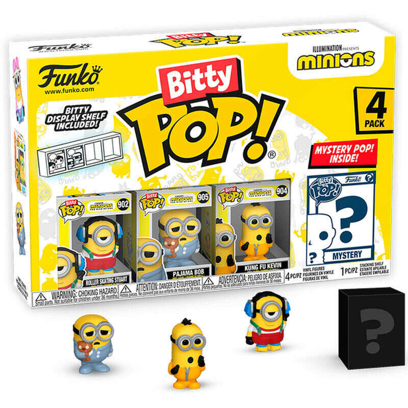 Toys N Tuck:Bitty Pop! Minions 4 Pack - Roller Skating Stuart, Pajama Bob, Kung Fu Kevin And Mystery Bitty,Minions