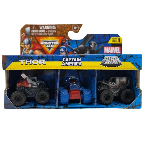 Toys N Tuck:Monster Jam 1:87 Series 1 Marvel Thor,Captain America,War Machine,Monster Jam