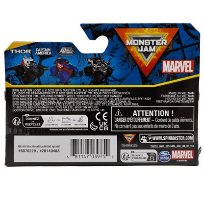 Toys N Tuck:Monster Jam 1:87 Series 1 Marvel Thor,Captain America,War Machine,Monster Jam