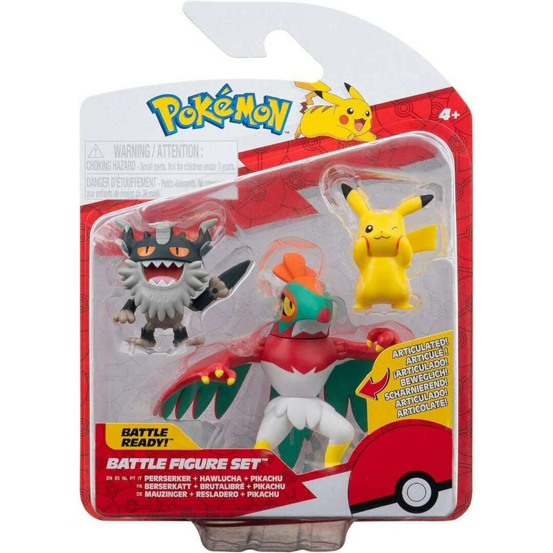 Toys N Tuck:Pokemon Battle Figure Set - Perrserker,Hawlucha,Pikachu,Pokemon