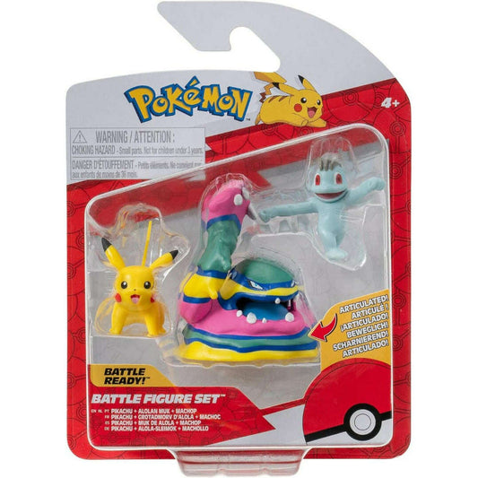 Toys N Tuck:Pokemon Battle Figure Set - Pikachu,Alolan Muk,Machop,Pokemon