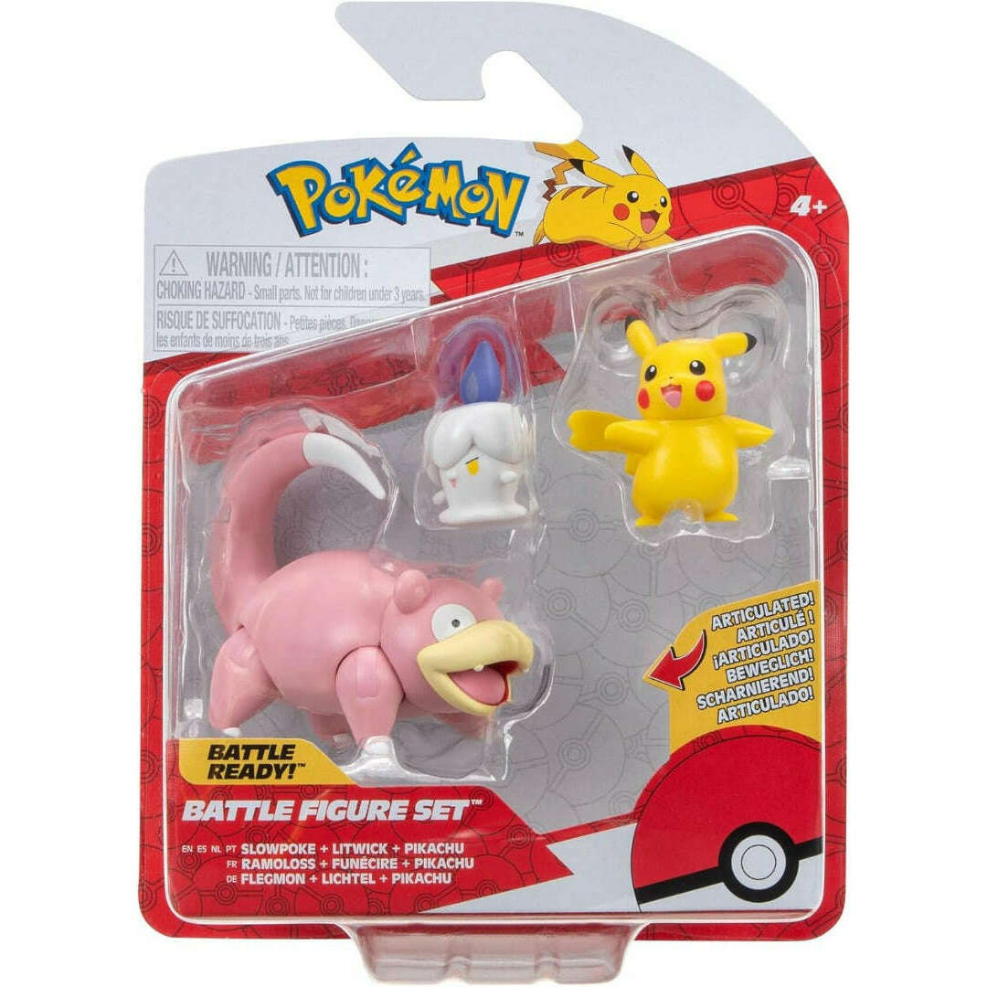 Toys N Tuck:Pokemon Battle Figure Set - Slowpoke,Litwick,Pikachu,Pokemon