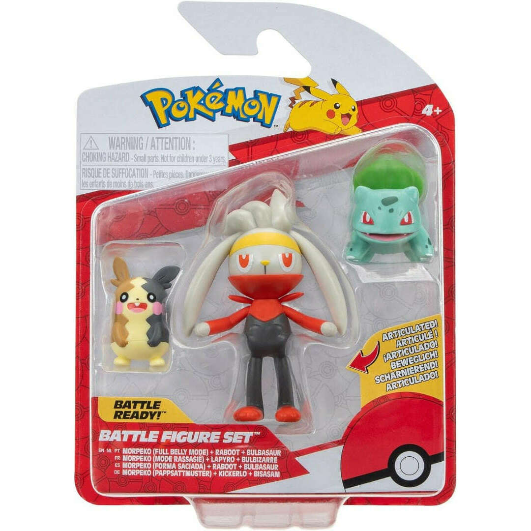 Toys N Tuck:Pokemon Battle Figure Set - Morpeko,Raboot,Bulbasaur,Pokemon