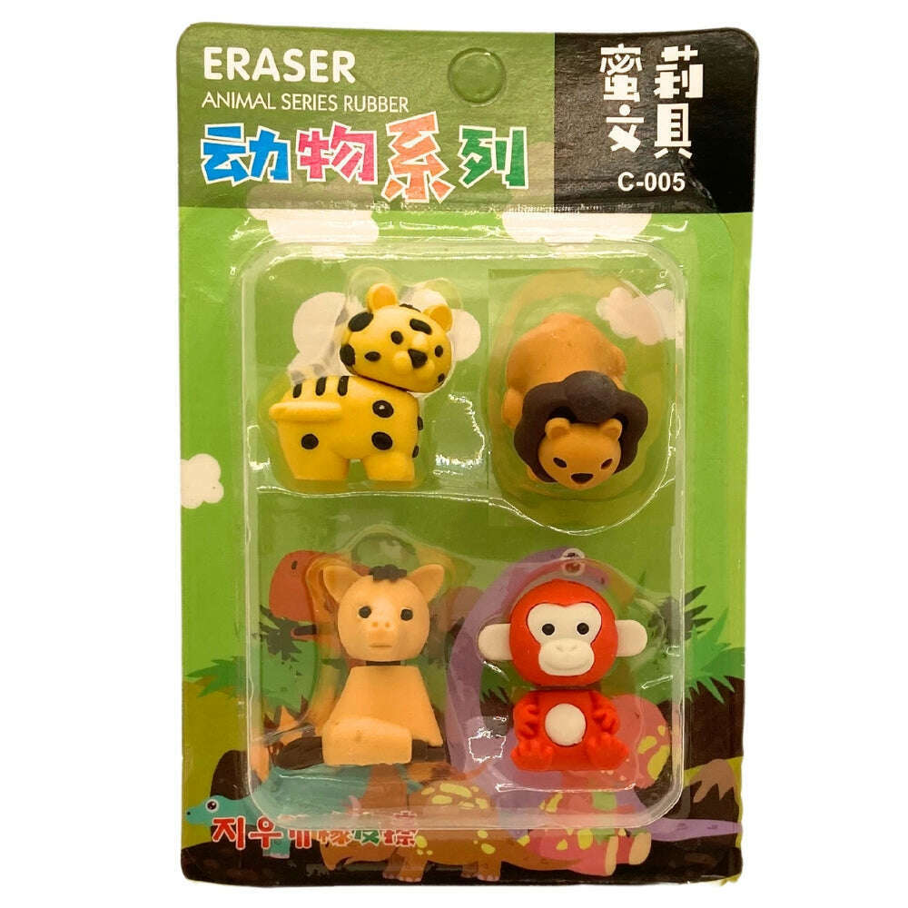 Toys N Tuck:Animal Series Rubber Erasers 4 Packs,Playwrite