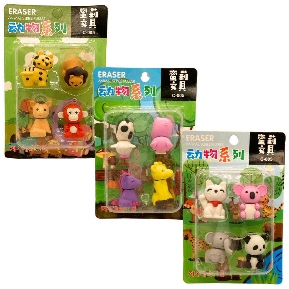 Toys N Tuck:Animal Series Rubber Erasers 4 Packs,Playwrite